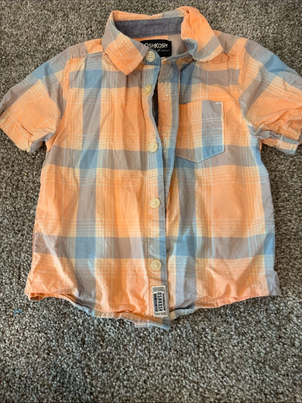 OshKosh B'gosh Orange and Blue Plaid Short-Sleeve Button-Down Shirt